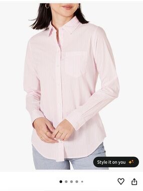 Amazon Essentials Pink Striped Button-Up Shirt L